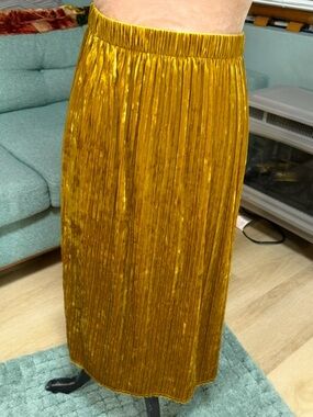 Vintage Gold Chartreuse Pleated Velvet Maxi Skirt Fall Large